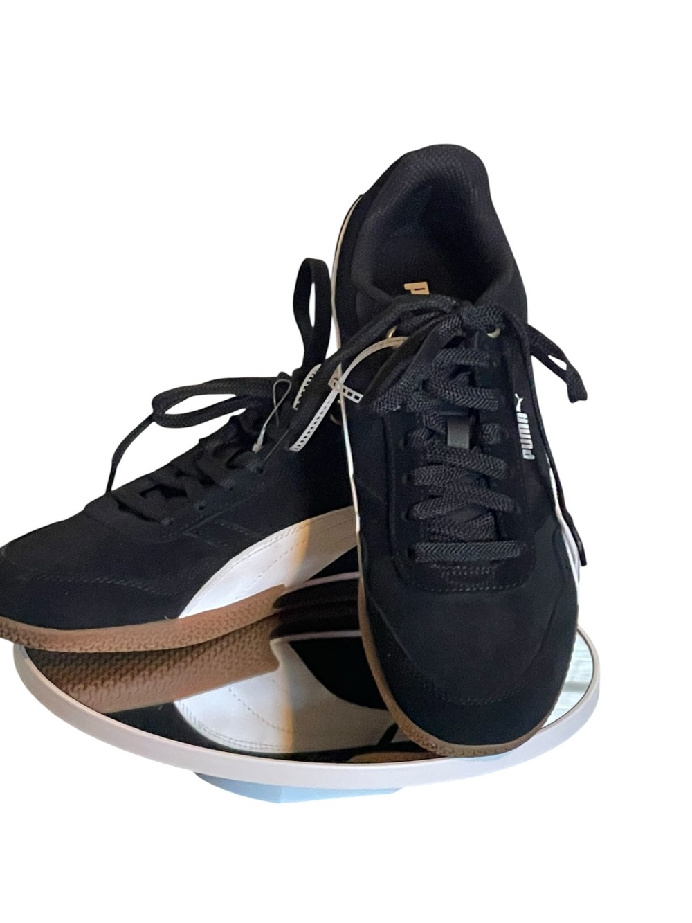 Puma Men’s Black & White Suede Low-Top Sneakers with Gum Sole